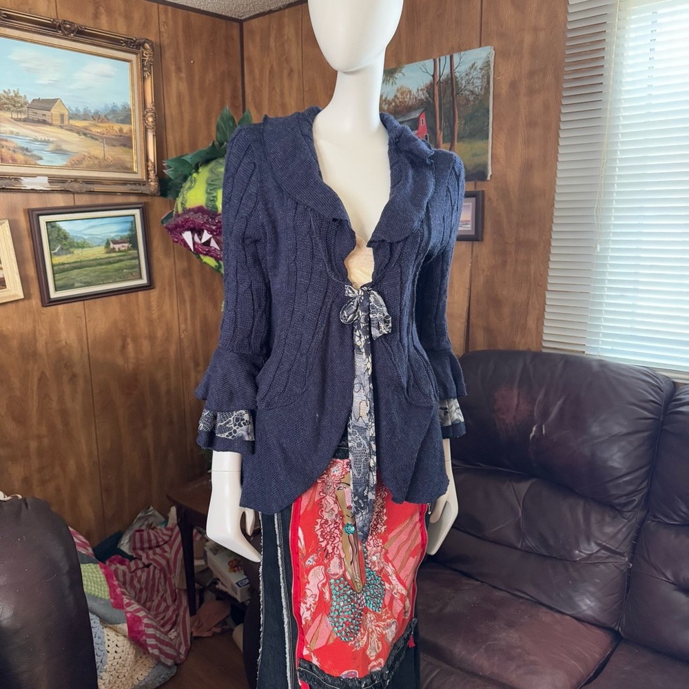 New With Tags Dolcezza Ruffle Boho Sweater - Picture 3 of 5